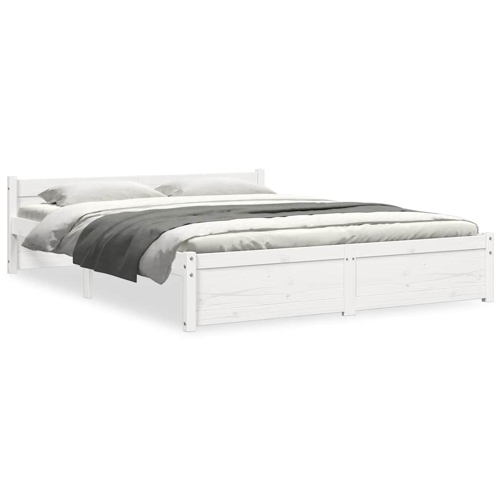 vidaXL Bed Frame without Mattress White Solid Wood 150x200 cm King Size