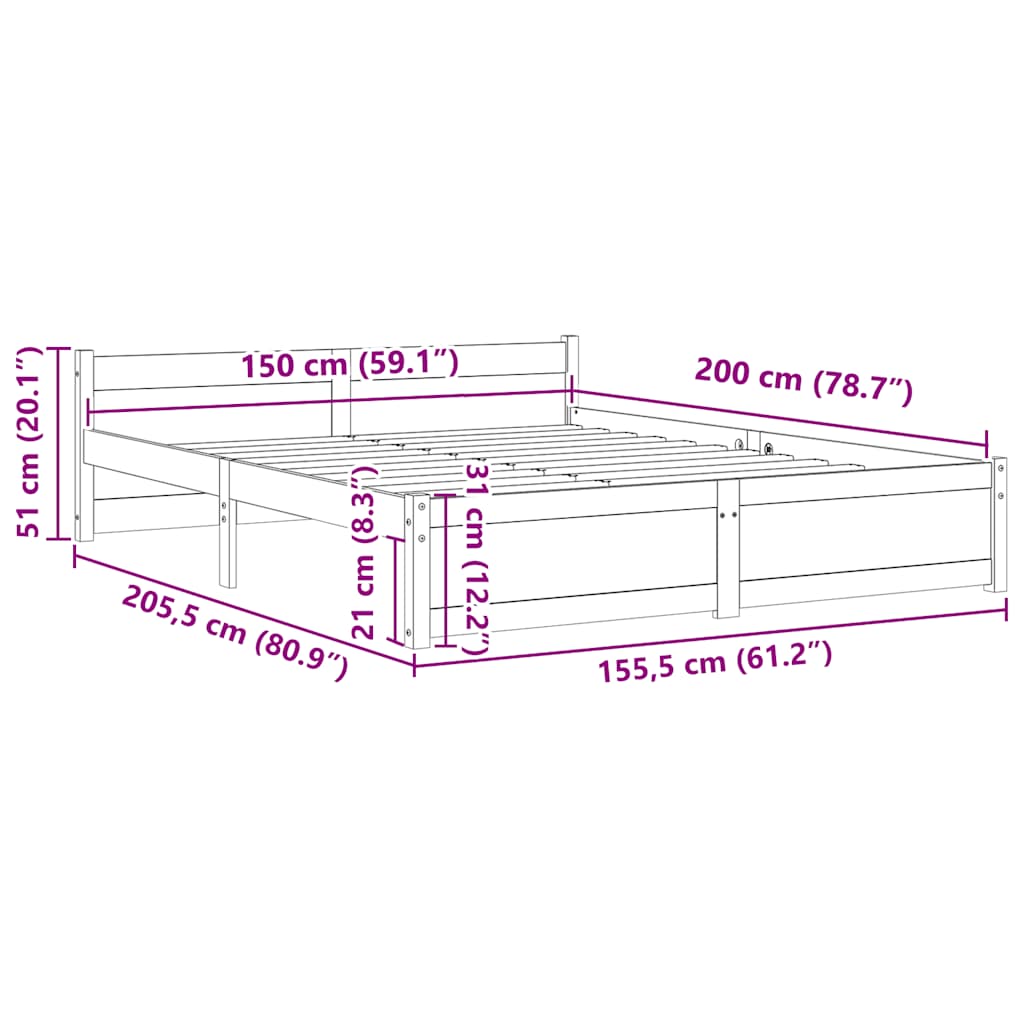 vidaXL Bed Frame without Mattress White Solid Wood 150x200 cm King Size