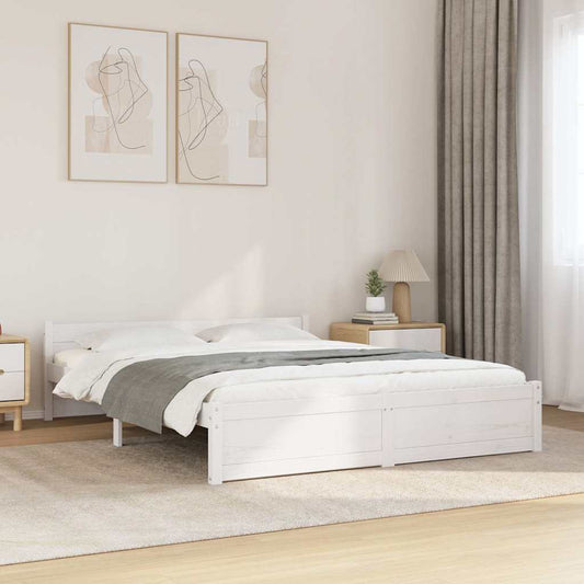 vidaXL Bed Frame without Mattress White Solid Wood 150x200 cm King Size