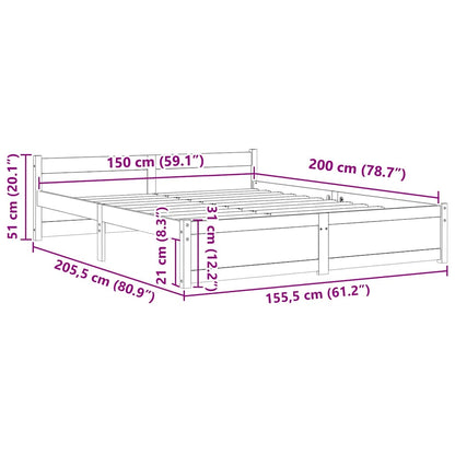 vidaXL Bed Frame without Mattress Black Solid Wood 150x200 cm King Size