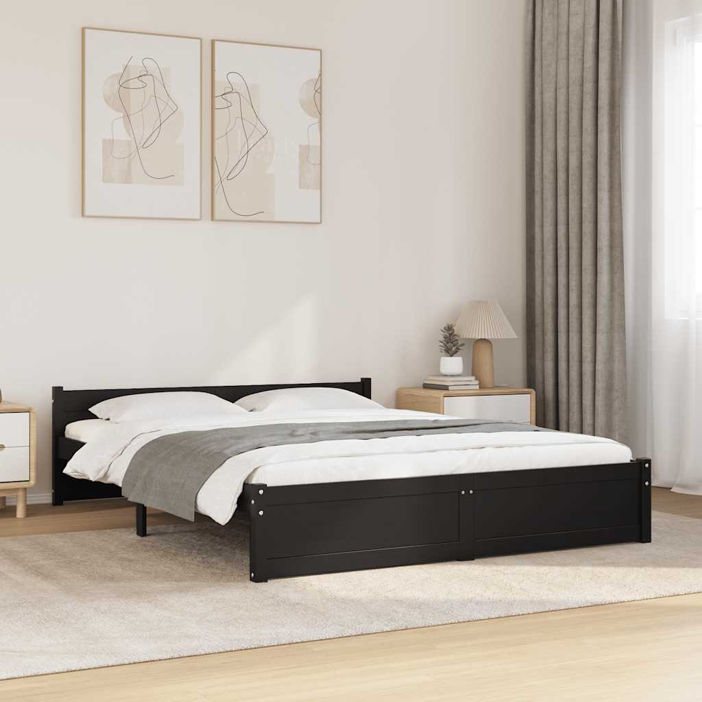 vidaXL Bed Frame without Mattress Black Solid Wood 150x200 cm King Size
