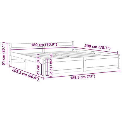 vidaXL Bed Frame without Mattress White Solid Wood 180x200 cm
