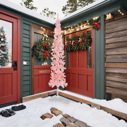 vidaXL Slim Artificial Half Christmas Tree with Stand Pink 240 cm