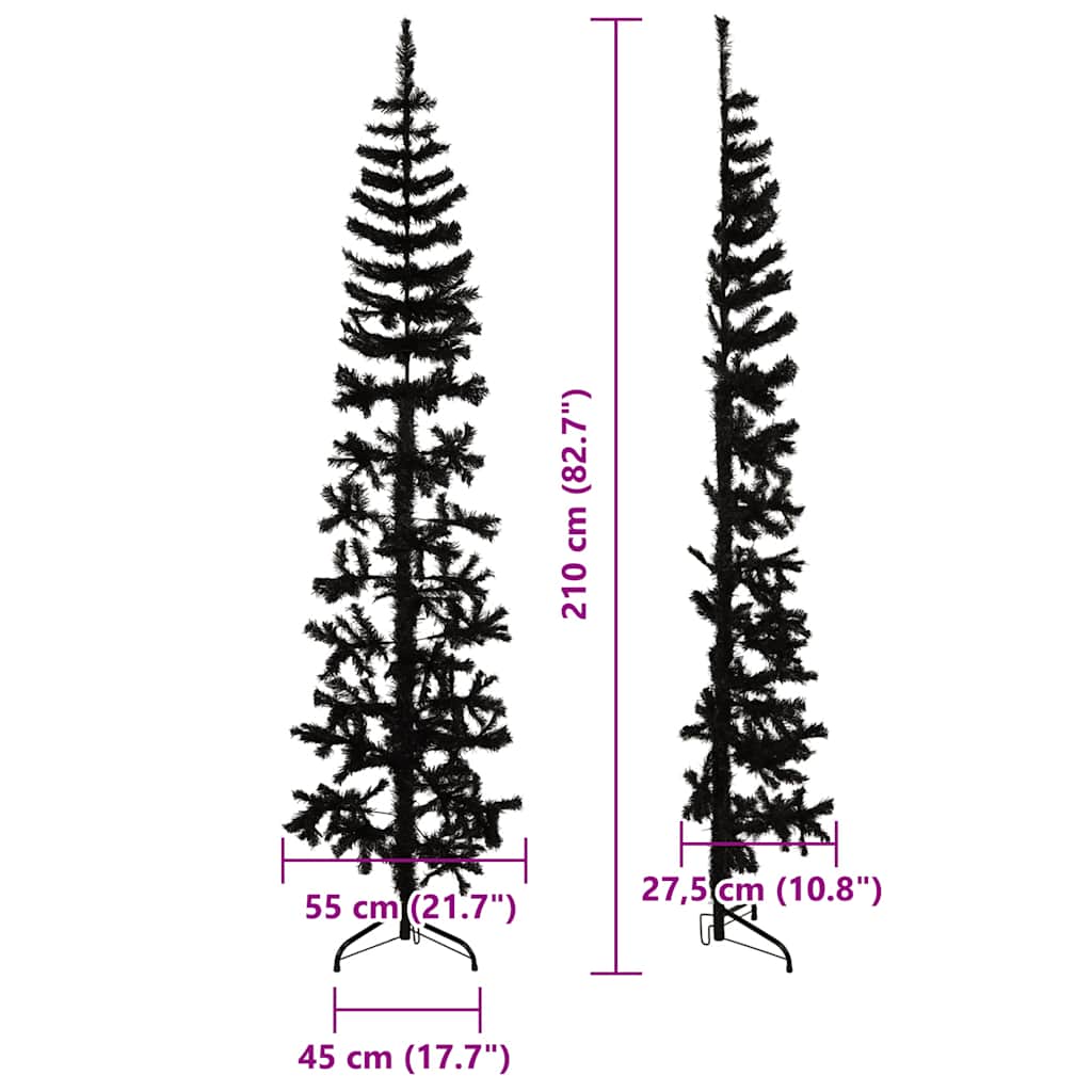 vidaXL Slim Artificial Half Christmas Tree with Stand Black 210 cm