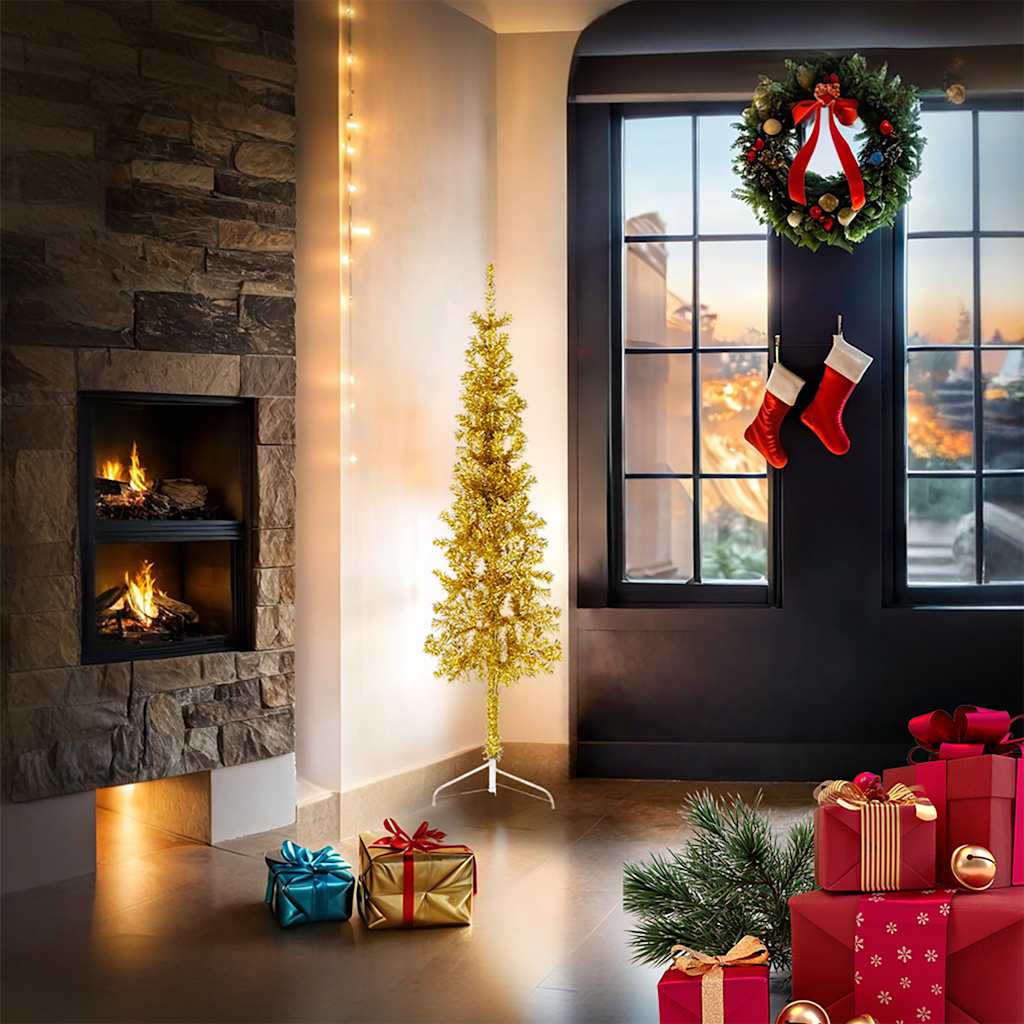 vidaXL Slim Artificial Half Christmas Tree with Stand Gold 150 cm