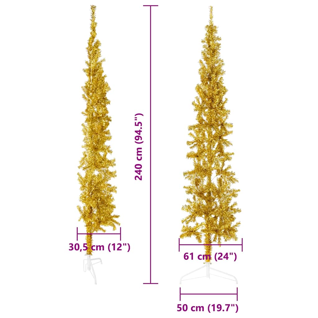 vidaXL Slim Artificial Half Christmas Tree with Stand Gold 240 cm