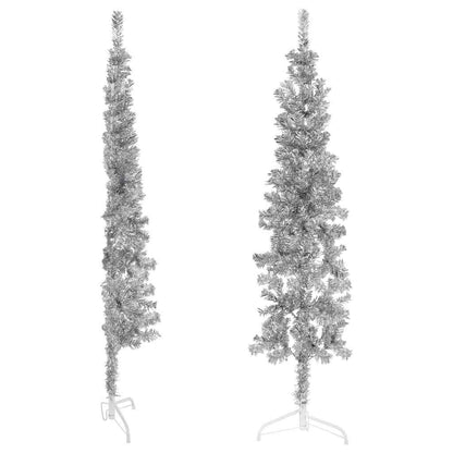 vidaXL Slim Artificial Half Christmas Tree with Stand Silver 120 cm