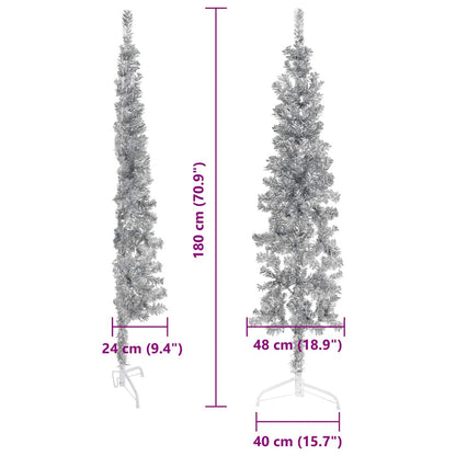 vidaXL Slim Artificial Half Christmas Tree | Silver | PVC, Steel | Slim