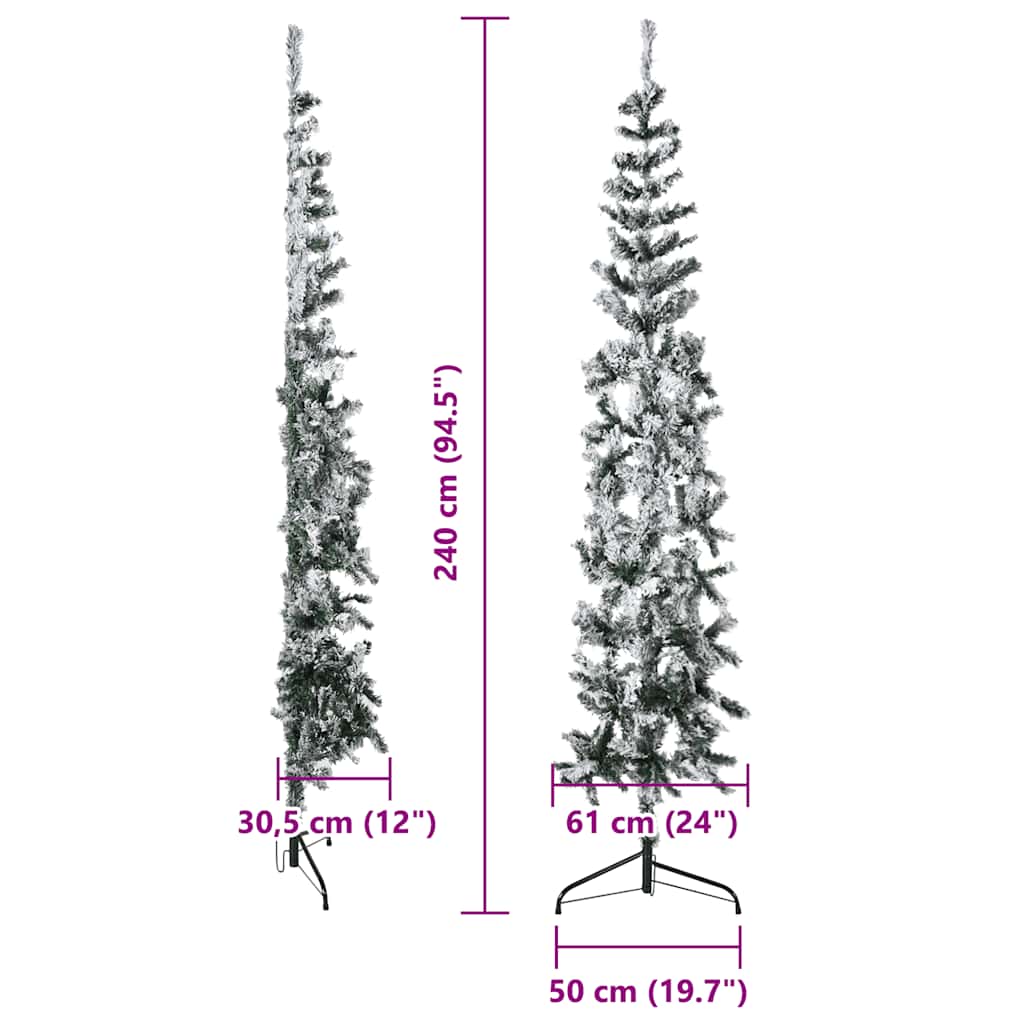 vidaXL Slim Artificial Half Christmas Tree with Flocked Snow 240 cm