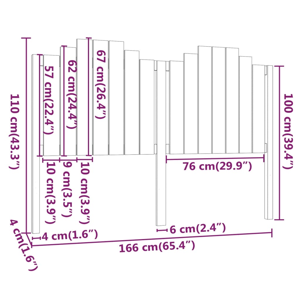 vidaXL Bed Headboard 166x4x110 cm Solid Wood Pine