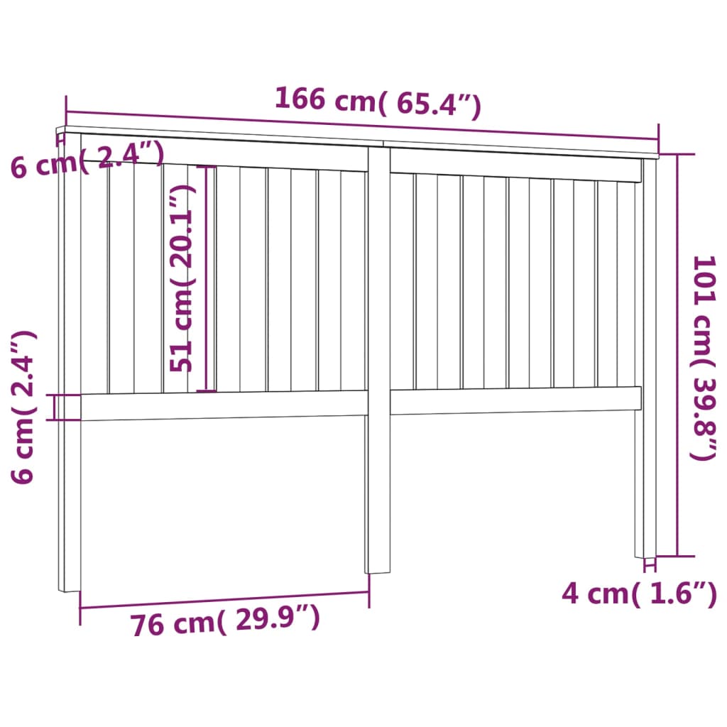 vidaXL Bed Headboard Black 166x6x101 cm Solid Wood Pine
