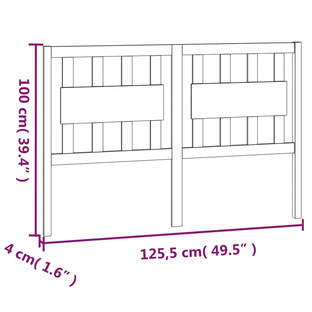 vidaXL Bed Headboard Black 125.5x4x100 cm Solid Wood Pine