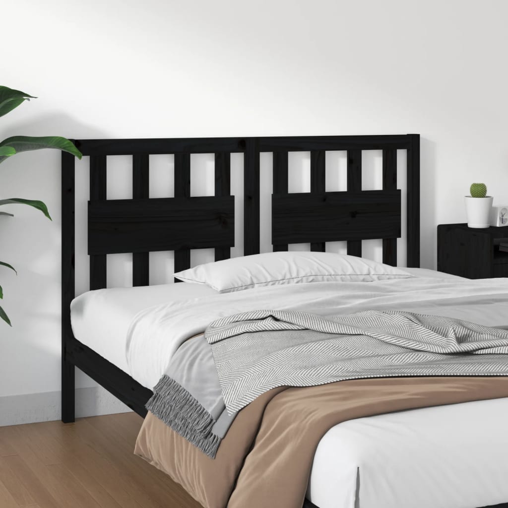 vidaXL Bed Headboard | Black | Solid Pine Wood | 145.5x4x100 cm