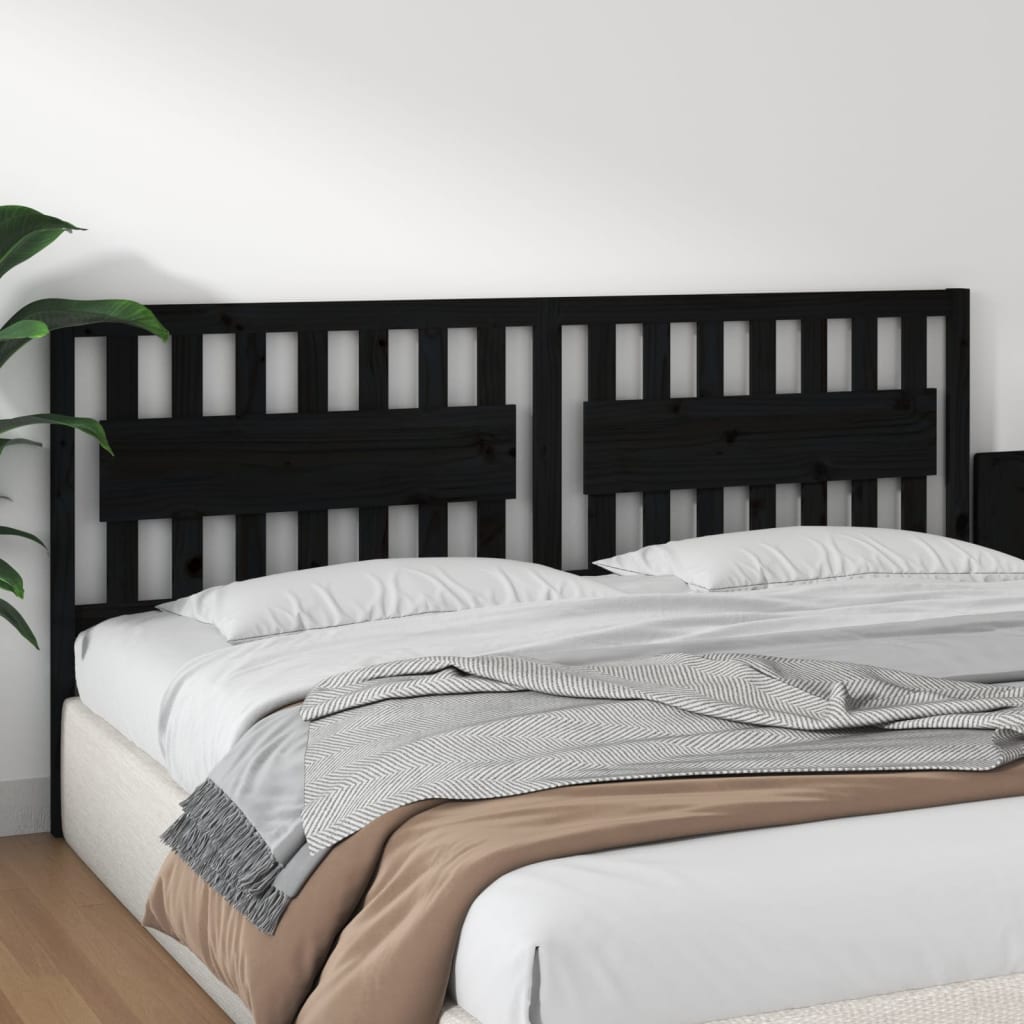 vidaXL Bed Headboard | Black | Solid Pine Wood | Large | Decorative Inlays