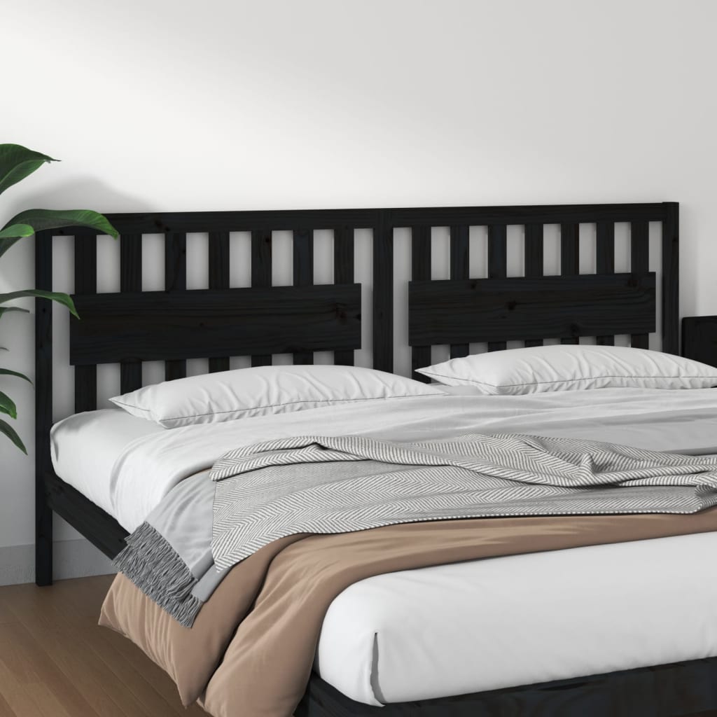 vidaXL Bed Headboard | Black | Solid Pine Wood | Large | Decorative Inlays