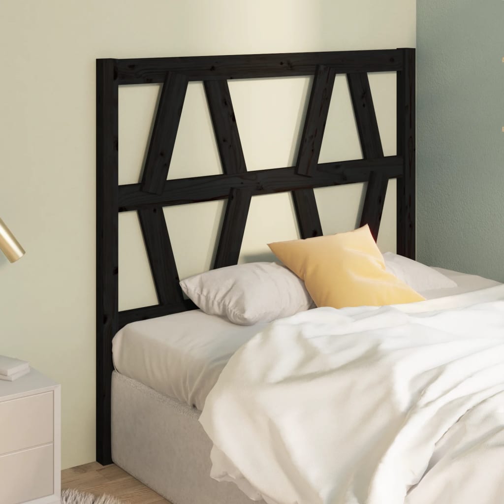 vidaXL Bed Headboard | Black | Solid Pine Wood | Single size | Decorative Inlays