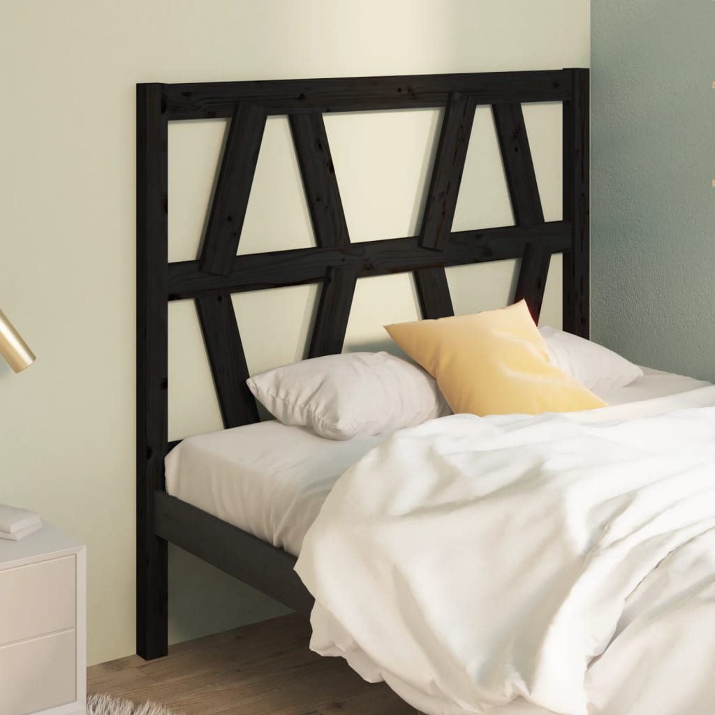 vidaXL Bed Headboard | Black | Solid Pine Wood | Single size | Decorative Inlays