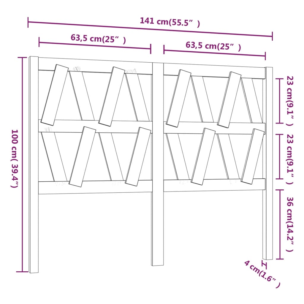 vidaXL Bed Headboard 141x4x100 cm Solid Wood Pine