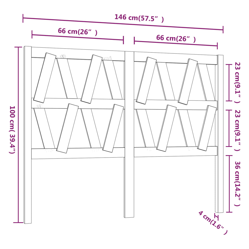 vidaXL Bed Headboard 146x4x100 cm Solid Wood Pine