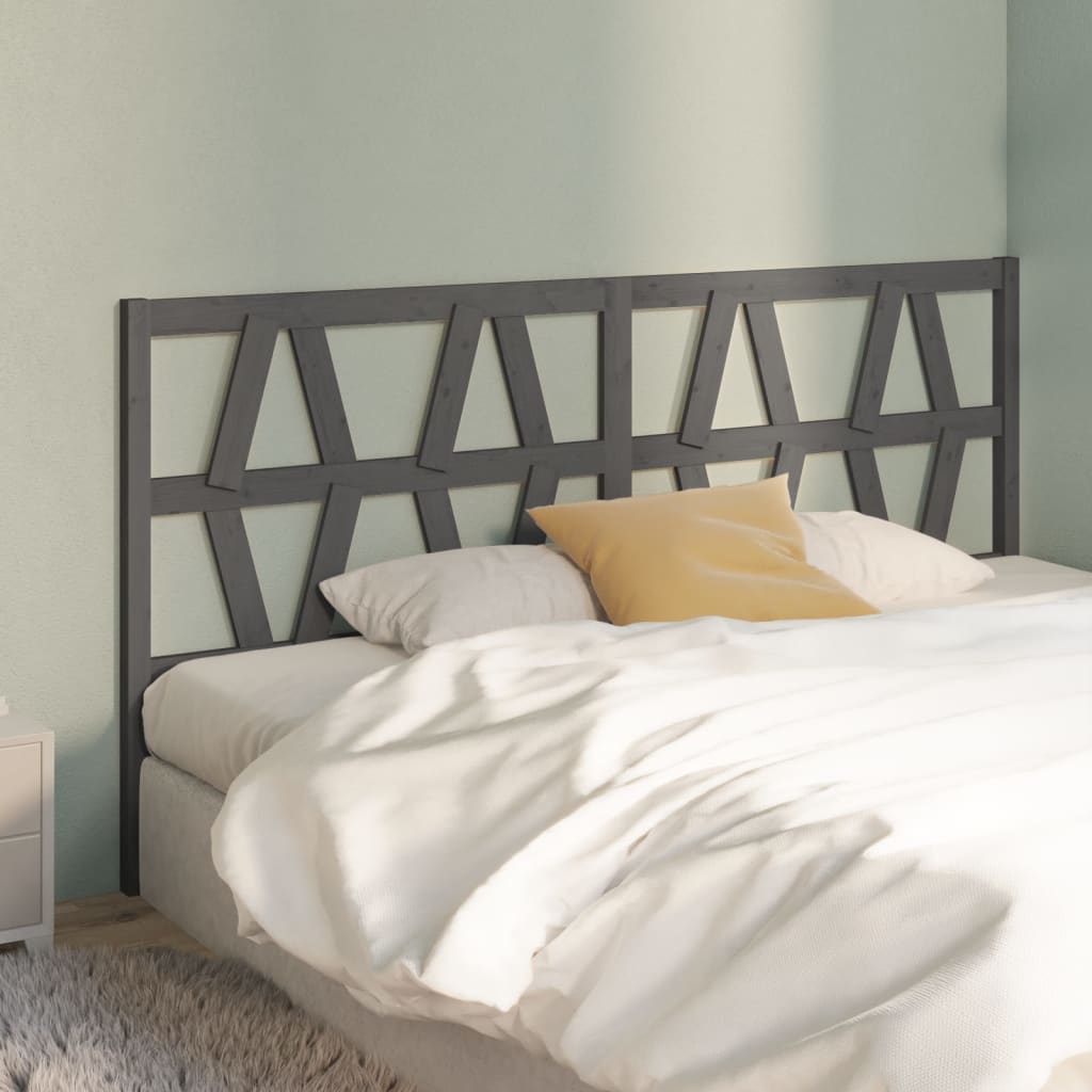vidaXL Bed Headboard | Grey | Solid pine wood | 206x4x100 cm | Decorative Inlays