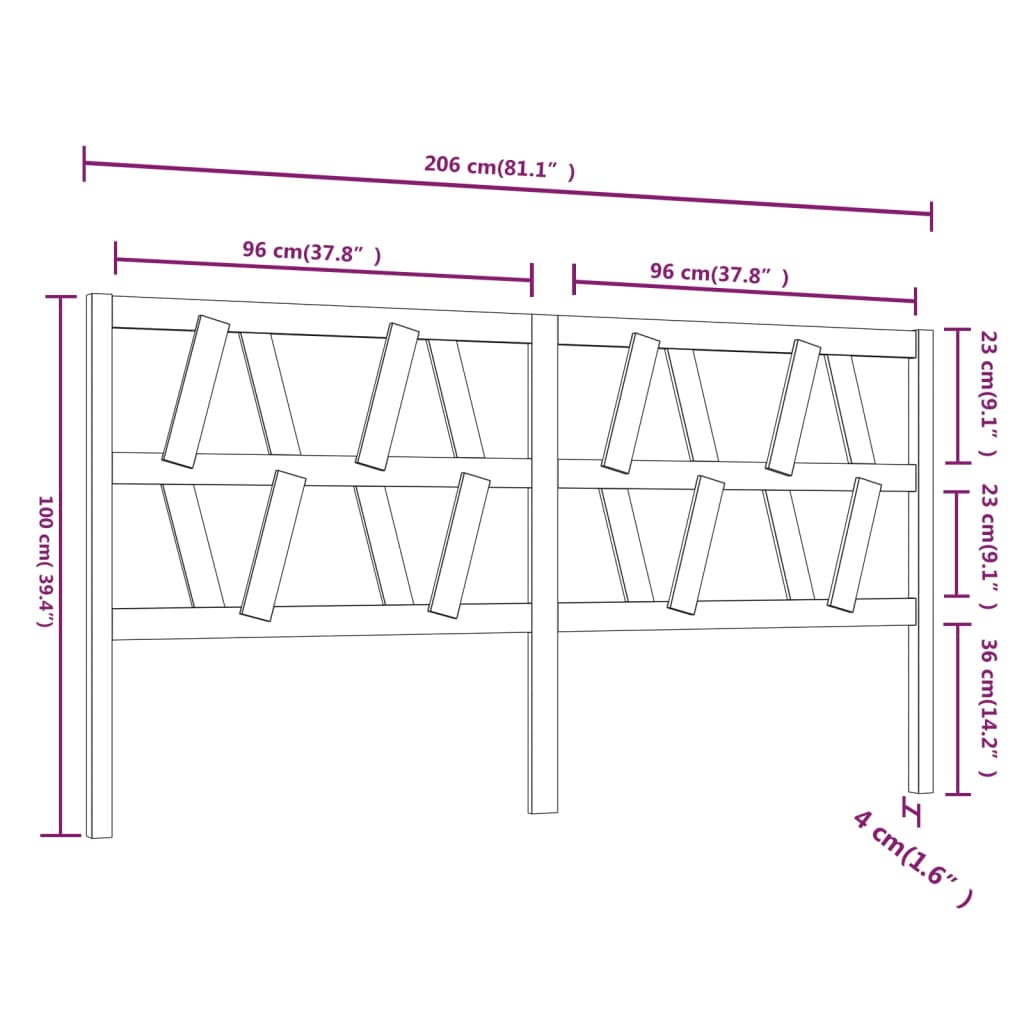 vidaXL Bed Headboard | Grey | Solid pine wood | 206x4x100 cm | Decorative Inlays