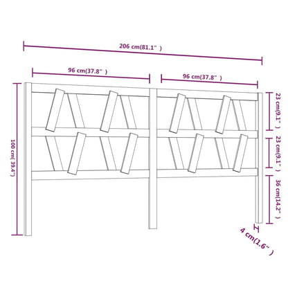 vidaXL Bed Headboard | Grey | Solid pine wood | 206x4x100 cm | Decorative Inlays