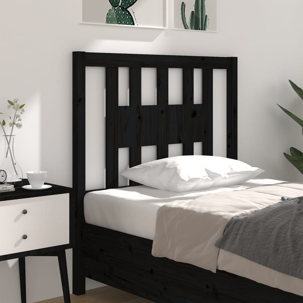 vidaXL Headboard | Black | Solid Pine Wood | Standard | Headboard | Rectangular