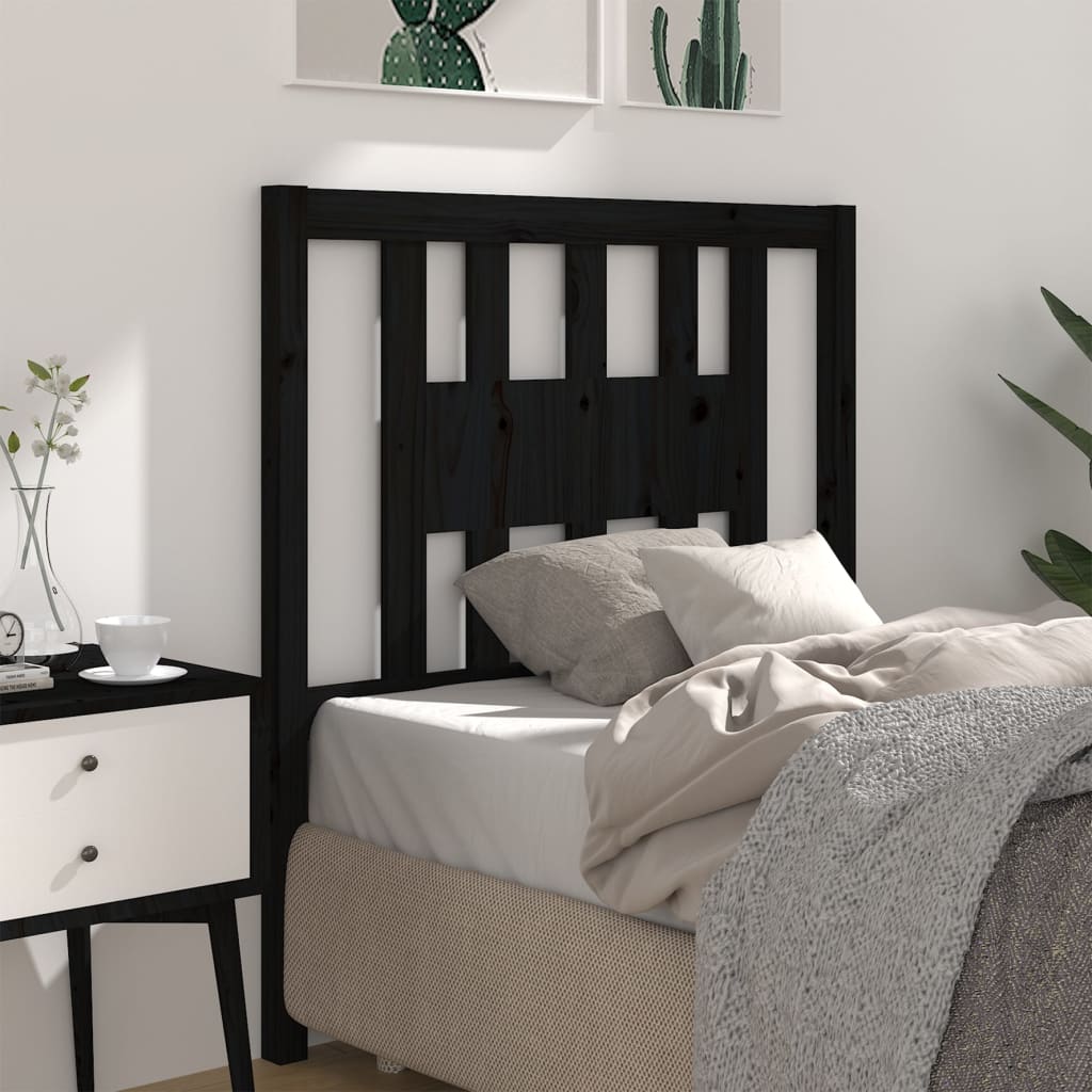 vidaXL Headboard | Black | Solid pine wood | 96x4x100 cm | Decorative Inlays