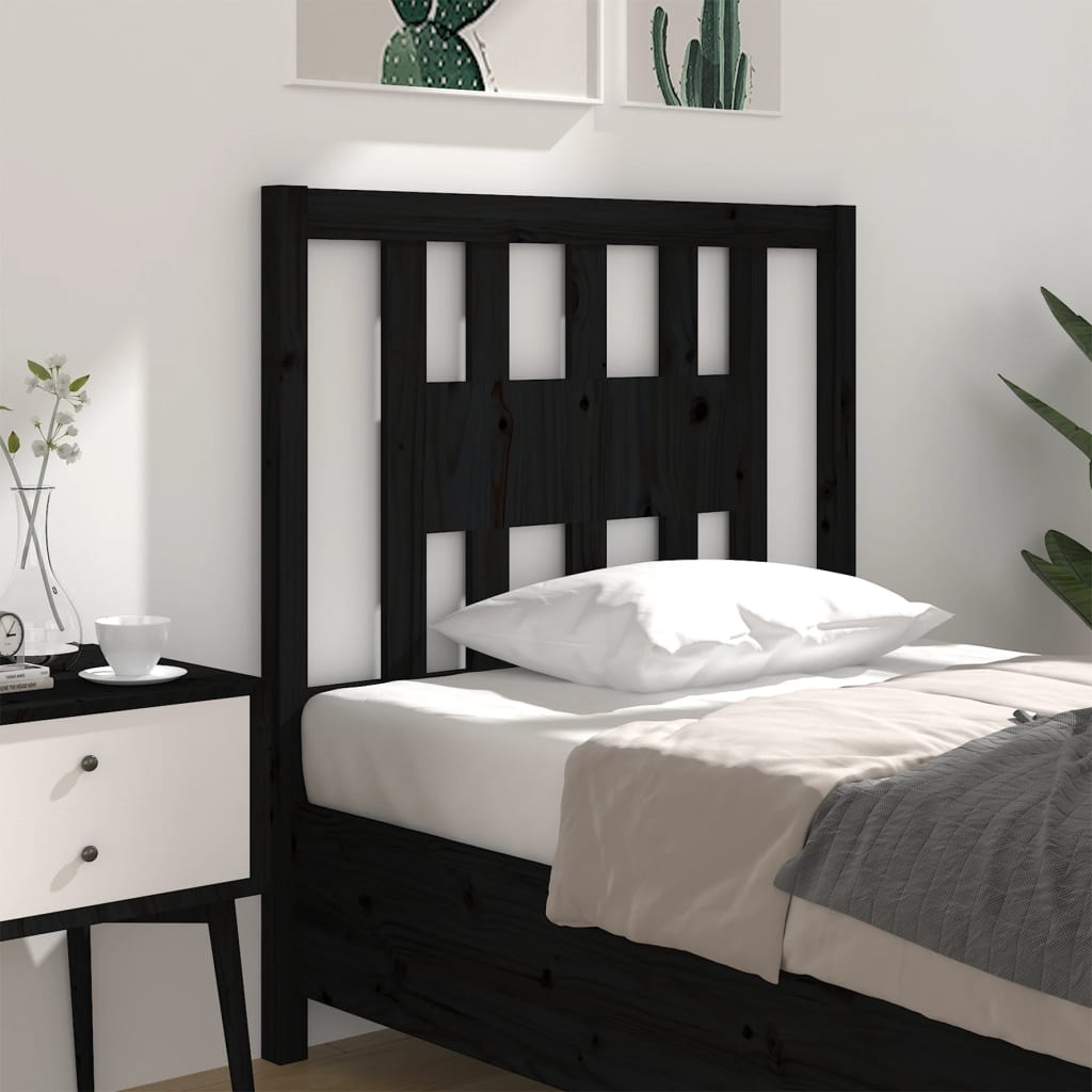 vidaXL Headboard | Black | Solid pine wood | 96x4x100 cm | Decorative Inlays