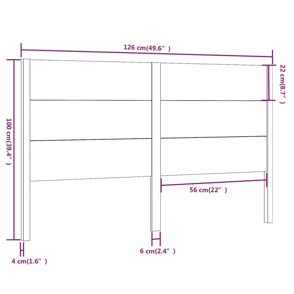 vidaXL Headboard Black 126x4x100 cm Solid Wood Pine