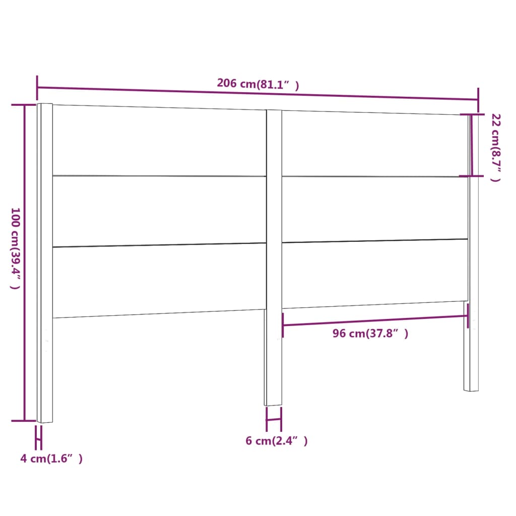 vidaXL Headboard 206x4x100 cm Solid Wood Pine