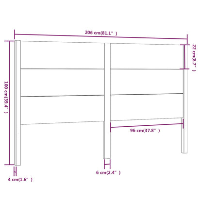 vidaXL Headboard Black 206x4x100 cm Solid Wood Pine