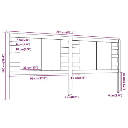 vidaXL Headboard Grey 206x4x100 cm Solid Wood Pine