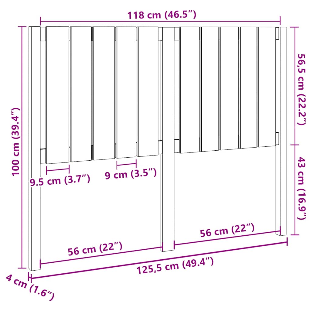 vidaXL Bed Headboard Grey 125.5x4x100 cm Solid Wood Pine