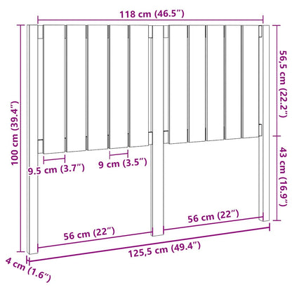 vidaXL Bed Headboard Grey 125.5x4x100 cm Solid Wood Pine