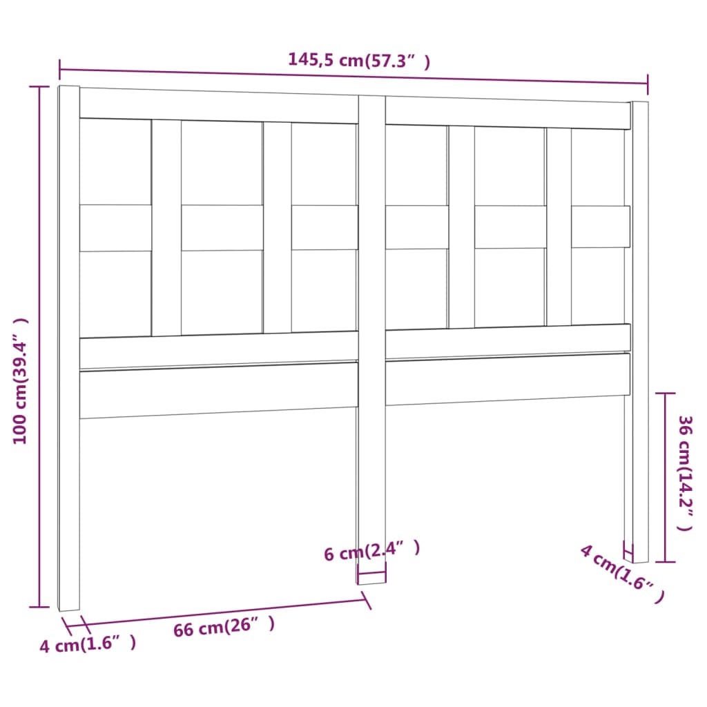 vidaXL Bed Headboard Grey 145.5x4x100 cm Solid Wood Pine