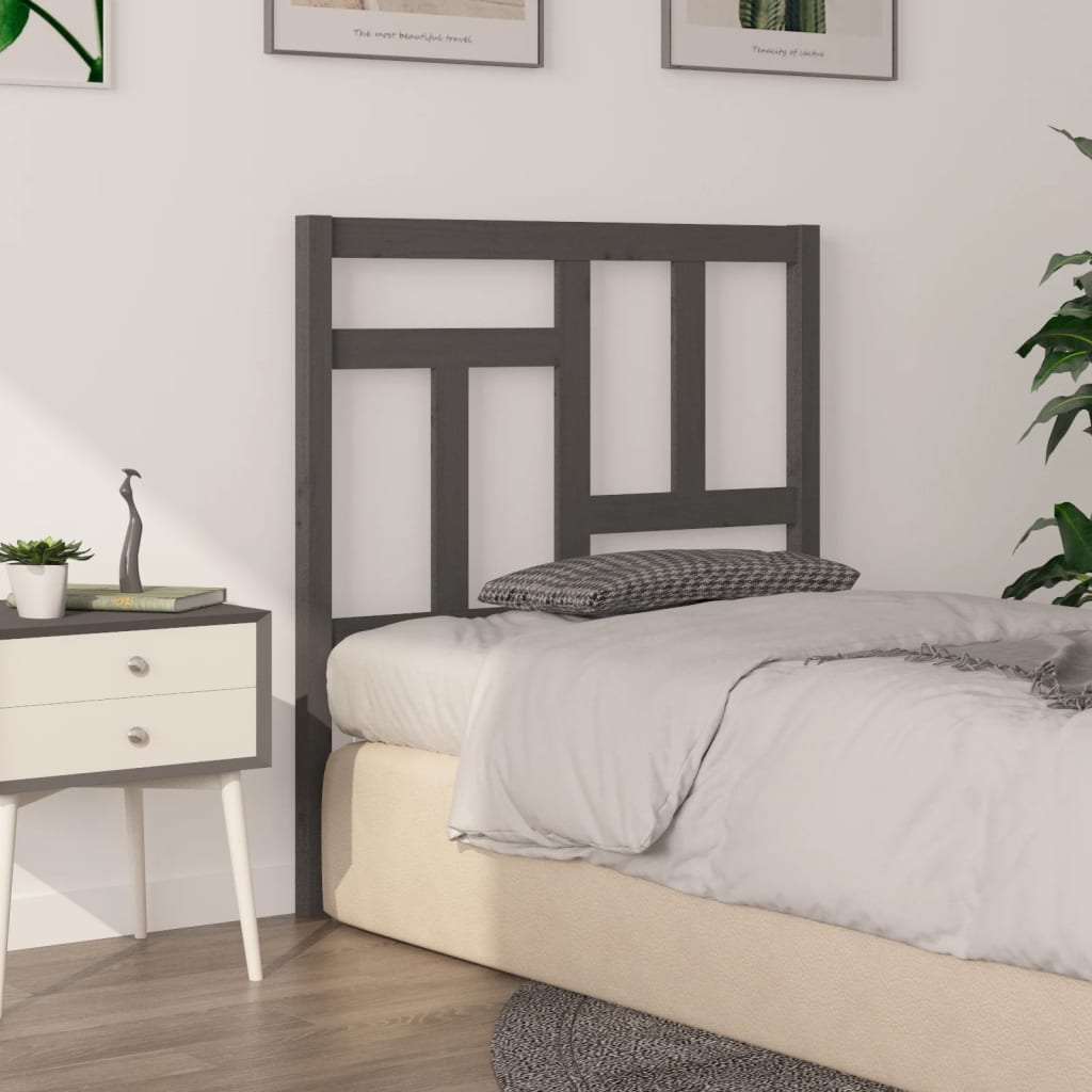 vidaXL Bed Headboard | Grey | Solid pine wood | 95.5x4x100 cm | Modern
