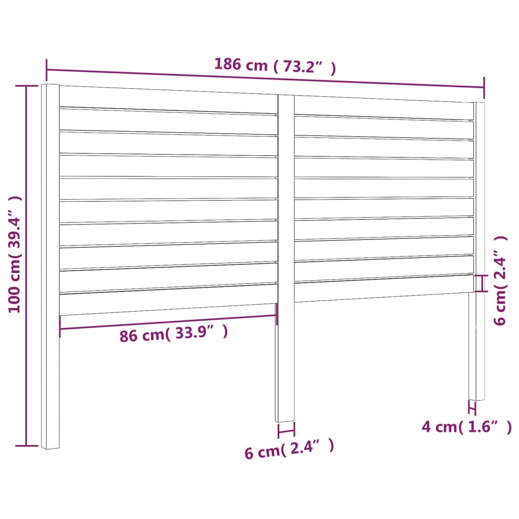 vidaXL Bed Headboard Black 186x4x100 cm Solid Wood Pine