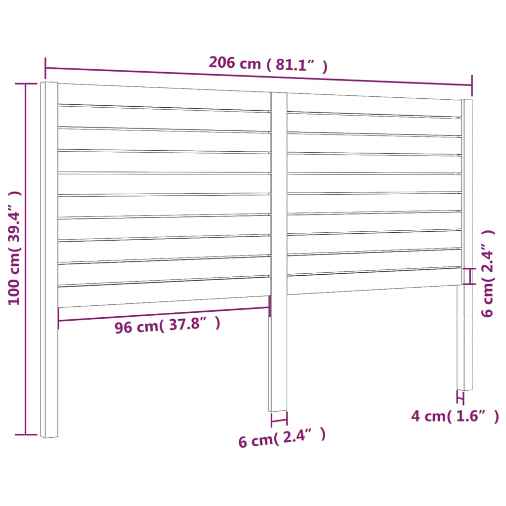 vidaXL Bed Headboard 206x4x100 cm Solid Wood Pine