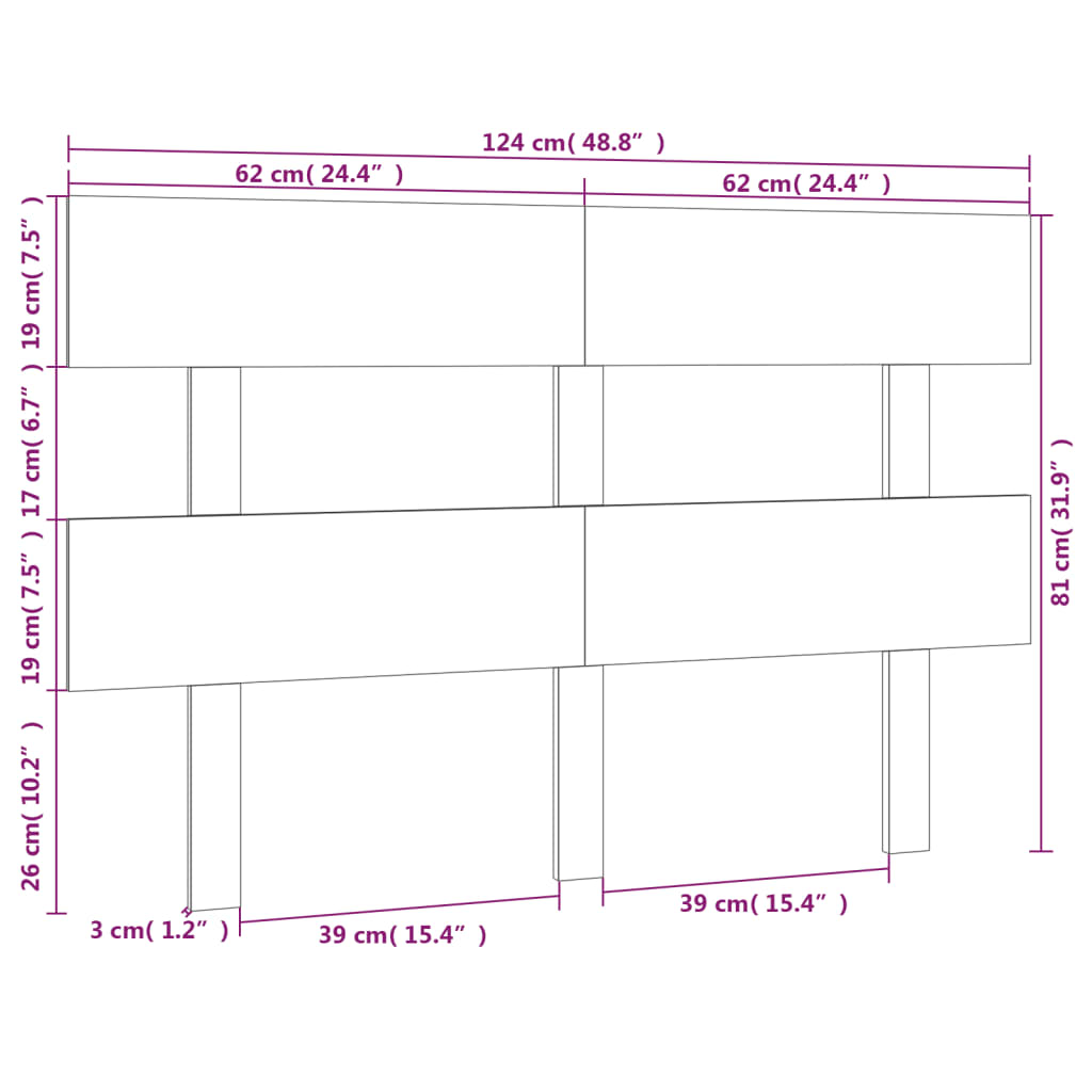 vidaXL Bed Headboard White 124x3x81 cm Solid Wood Pine