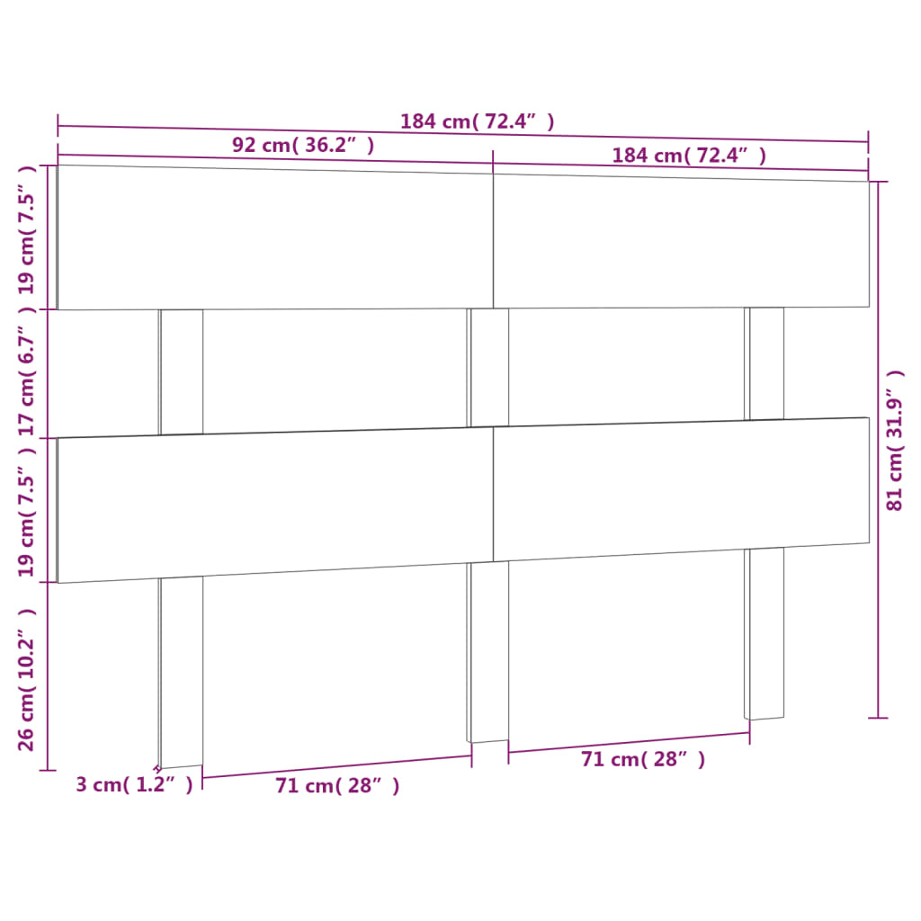vidaXL Bed Headboard Black 184x3x81 cm Solid Wood Pine