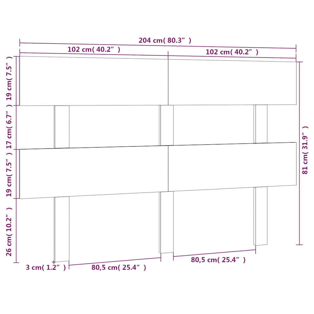 vidaXL Bed Headboard White 204x3x81 cm Solid Wood Pine
