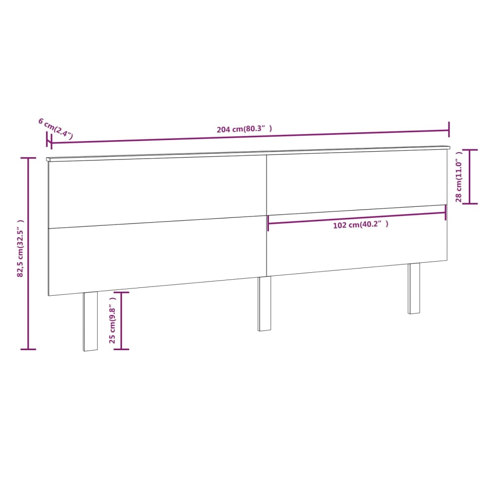 vidaXL Bed Headboard 204x6x82.5 cm Solid Wood Pine