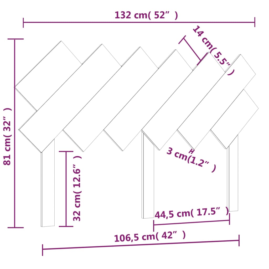 vidaXL Bed Headboard | White | Solid Pine Wood | 132x3x81 cm | Decorative Inlays