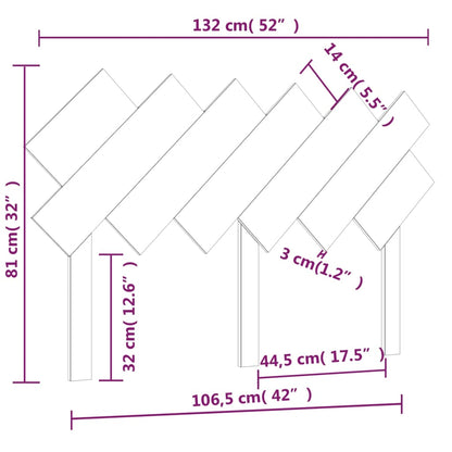 vidaXL Bed Headboard | White | Solid Pine Wood | 132x3x81 cm | Decorative Inlays