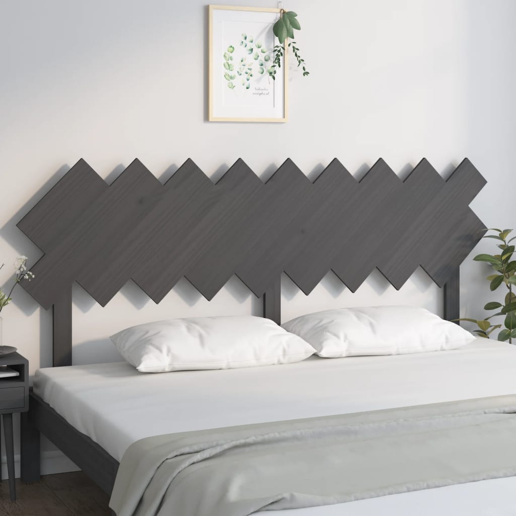 vidaXL Bed Headboard | Grey | Solid Pine Wood | Decorative Inlays