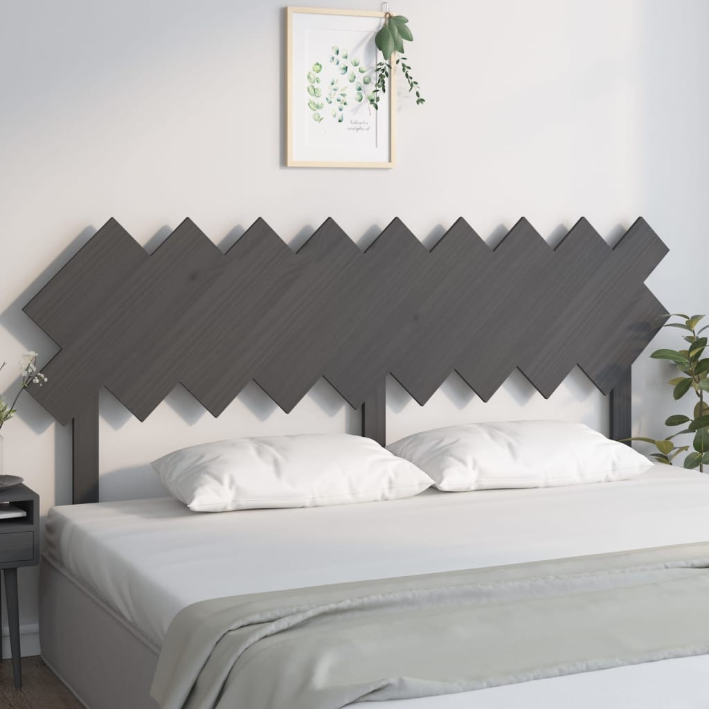 vidaXL Bed Headboard | Grey | Solid Pine Wood | Decorative Inlays