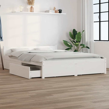 vidaXL Bed Frame without Mattress with Drawers White 120x200 cm