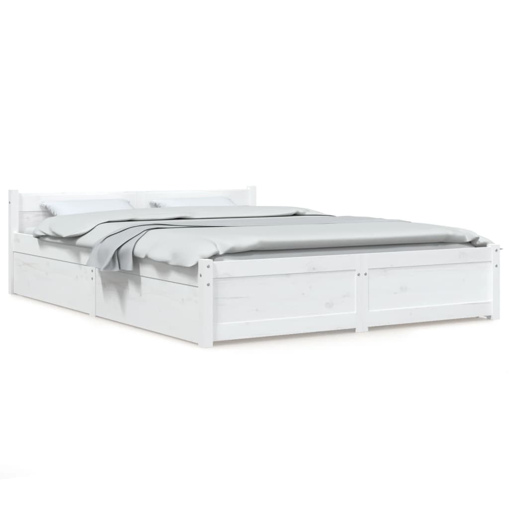 vidaXL Bed Frame without Mattress with Drawers White 160x200 cm