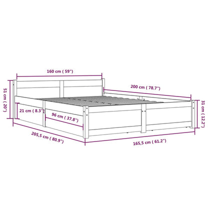 vidaXL Bed Frame without Mattress with Drawers White 160x200 cm